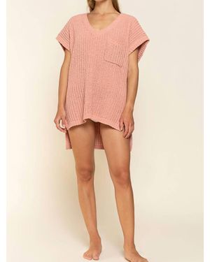 Pol High-Low Short Sleeve Chenille Sweater - Pink