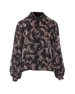 Twinset Lightweight Floral Printed Puffed-Sleeve Blouse - Black