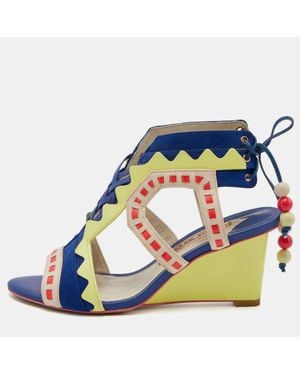 Sophia Webster Leather And Suede Wedge Sandals - Blue