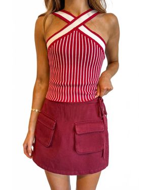 Day + Moon Denim Wrap Skort - Red