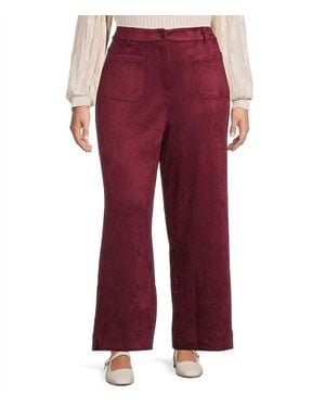 Skies Are Blue Faux Suede Wide Leg Pants - Red