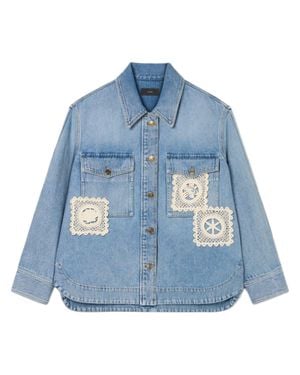 Alanui Light Denim Overshirt With Crochet Lace Accents - Blue