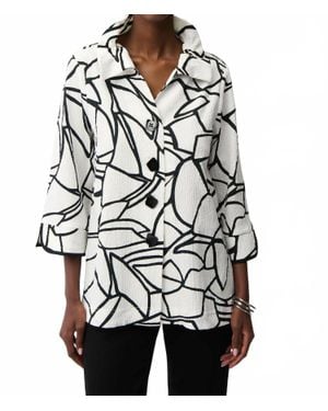 Joseph Ribkoff Seersucker Abstract Print Trapeze Jacket With Contrast Button - White