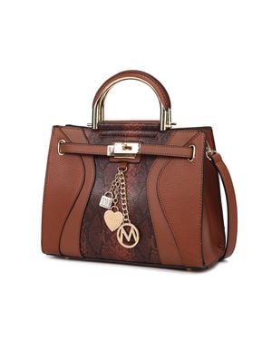 MKF Cassia Snake Embossed Vegan Leather Satchel Bag By Mia K - Brown