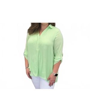 Renuar V-Neck Collared Woven Blouse - Green