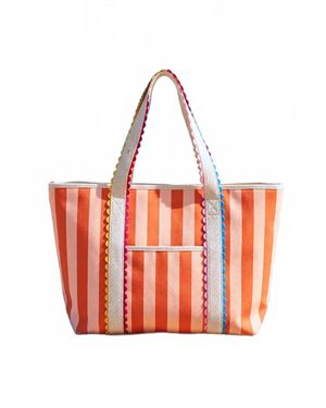 Nash Grey Georgia Striped Canvas Tote Bag - Red
