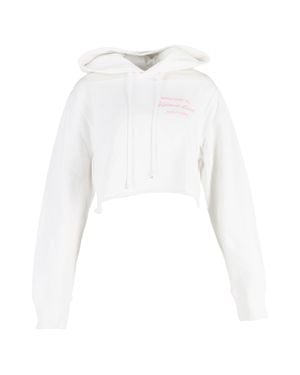 Helmut Lang Cropped Slogan Embroidered Hoodie - White