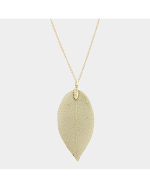 Fashnzfab Natural Dipped Filigree Leaf Pendant Long Necklace - Metallic