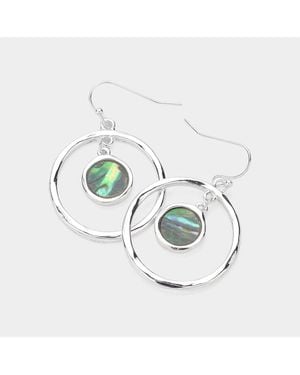 Fashnzfab Abalone Disc Pointed Open Circle Dangle Earrings - Metallic