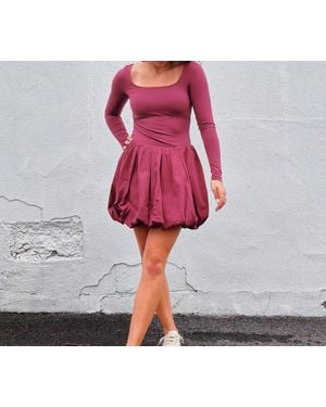 Listicle Bubble Long Sleeve Romper - Red