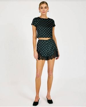 Line & Dot Sophie Polka Dot Lace Trim Shorts - Black
