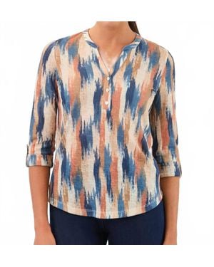 Fdj 3/4 Sleeve Henley Top, Botany Patchwork - Blue