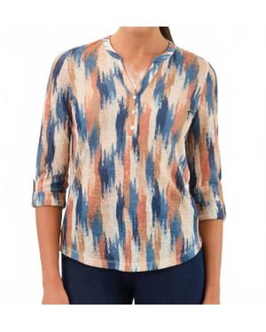 Fdj 3/4 Sleeve Henley Top, Botany Patchwork - Blue