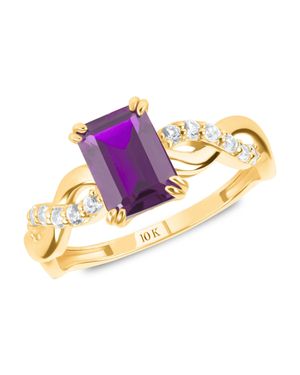 MAX + STONE Solid 10K Or Emerald Cut Birthstone Rings With Twisted Band - Pink