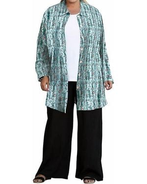 On The Plus Side Printed Long Sleeve Chiffon Button Up Rodie Tunic - Black