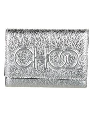 Jimmy Choo Loni Leather Embossed Logo Tri-Fold Card Case Wallet - Metallic