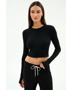 Splits59 Louise Crop Top Ribbed Knit Stretch Long Sleeve Gbo3687 - Black