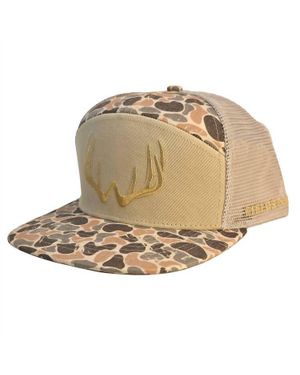 Fieldstone 7 Panel Woodlands Camo Rack 3D Puff Logo Hat - Natural