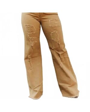Lucky & Blessed High Rise Distressed Wide Leg Jeans - Natural