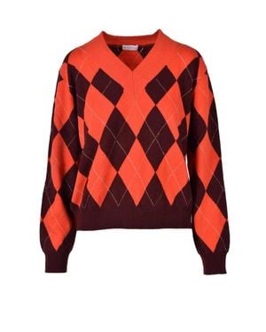 Ballantyne Argyle Pattern Cashmere Pullover Sweater - Red
