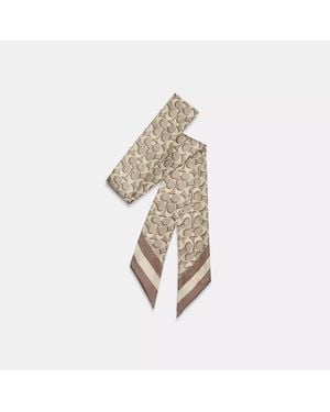 COACH Signature Print Silk Skinny Scarf - Metallic