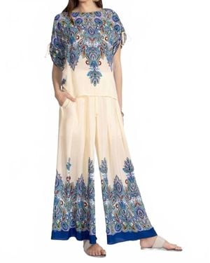 Johnny Was Pleated Wide Leg Pant - Blue