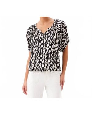 Karen Kane Satin Short Sleeve Peasant Top - Black