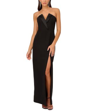 Liv Foster Crepe Side Slit Evening Dress - Black