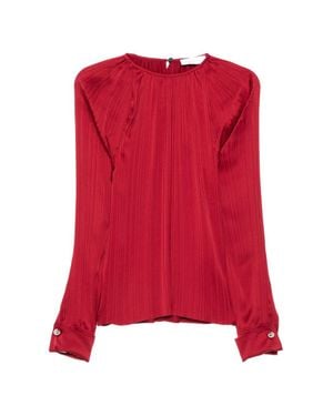 Lanvin Silk And Nylon Long-Sleeved Top With Ribbed Texture - Red