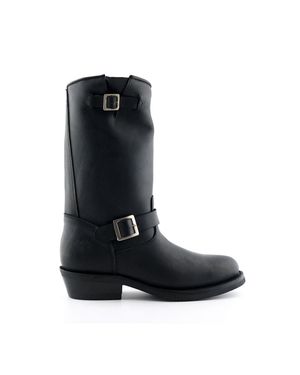 Grinders Smooth Sole Western Leather Boots-Rebel - Black