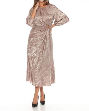 Joseph Ribkoff Metallic Cutout Detail Puff Sleeve Dress - Natural