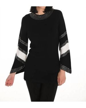 FRANK LYMAN Jasna Jeweled Stripe Pullover Sweater - Black