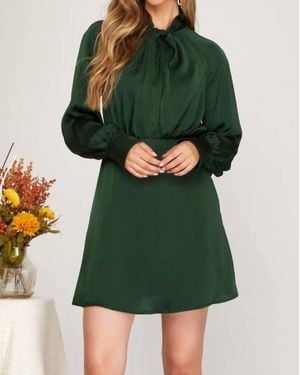 She + Sky Long Sleeve Emerald Dress - Green
