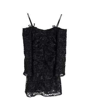 Ganni Mini Off-Shoulder Ribbon Tulle Dress - Black