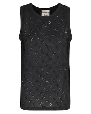 Semicouture Alisa Cut-Out Floral Ribbed Cotton Tank Top - Black