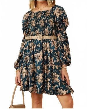 Hayden LA Wide Neck Floral Print Long Sleeved Midi Dress - Green