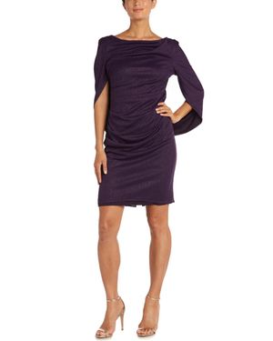 R & M Richards Shimmer Capelet Short Evening Dress - Blue