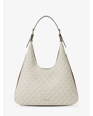 Michael Kors Nolita Large Signature Logo Hobo Shoulder Bag - Natural