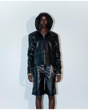 KnotWtr I'M Worth A Lot Hooded Leather Jacket - Blue