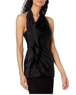 Vera Wang Ruffle Halter Tunic Top - Black