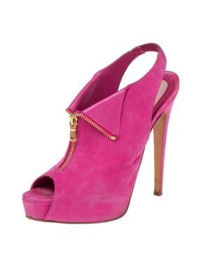 Brian Atwood Nubuck Leather Peep Toe Slingback Platform Sandals - Pink