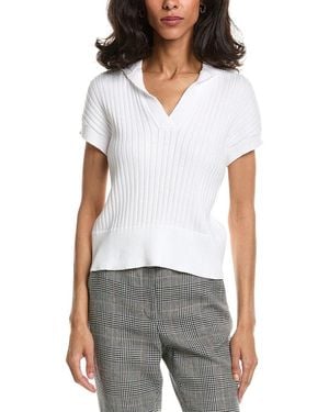 Forte Rib Cap Sleeve Polo Sweater - White