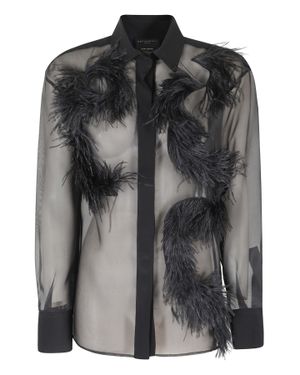 Antonelli Feather Sheer Silk Blouse - Black