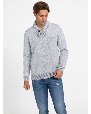 Guess Leo Marled Shawl Sweater - Blue