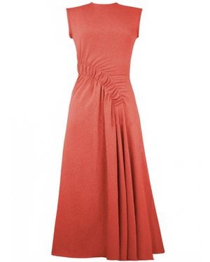 Edeline Lee Pina Sleeveless Draped Midi Dress With Ruched Panel Waist - Red