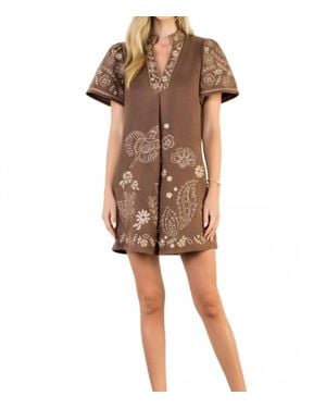 Thml Short Sleeve Embroidered Detail Dress - Natural