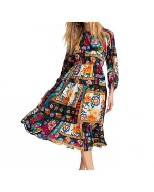 Johnny Was Brona Floral Silk Midi Dress - Blue