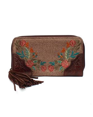 M.A.B.E Audrey Embroidered Clutch Wallet - Brown