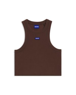 HUGO Cropped Stretch-Cotton Tank Top With Logo Label - Brown