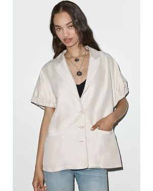 Maeve Puff-Sleeve Blazer Jacket - Natural